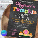 Colorful Pumpkin Party Hayride Wagon - Chalkboard - Printable, Digital File, Edit in Canva