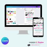 Colorful Graduation Garland Party Invitation - Photo Back - Editable in Canva