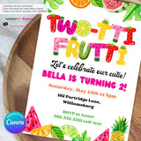 Two-tti Frutti 2nd Birthday Party Invitation - Digital, Printable Invitation - Edit in Canva