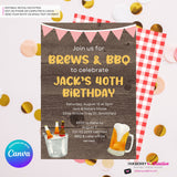 Brews & BBQ Backyard Cookout, Barbecue Theme Birthday Party or Shower Invitation - Personalize and Edit in Canva