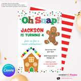 Gingerbread Birthday Party Invitation, Oh Snap Boys Gingerbread House Christmas Birthday Party - Printable, Instant Download, Edit in Canva