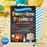 Pancakes and Pajamas Party Invitation - Boys - (Chalkboard Style) - Boys Pancakes Pajama Birthday Party Invite - Printable, Instant Download, Edit in Canva