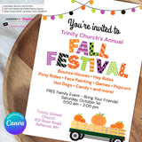Fall Festival Pumpkin Wagon Invitation - Printable, Digital File, Edit in Canva