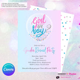 Pink Blue Confetti Balloon Gender Reveal Party Invitation, Printable, Digital, Instant Download, Edit in Canva