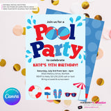 Patriotic Pool Party Invitation - Summer, Patriotic, 4th of July, Memorial Day, Pool Party - Printable, Instant Download, Edit in Canva