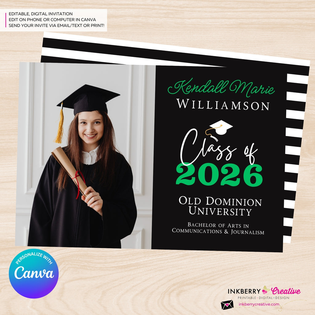 Big Year Elegant Script - Graduation Invitation or Announcement - Editable in Canva