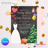 Holiday Theme Bridal Shower Invitation, Digital Printable File, Personalize and Edit in Canva