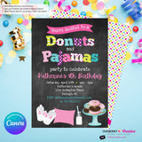 Donuts and Pajamas Party Invitation (Chalkboard Style) - Kids Donut Breakfast Pajama Birthday Party Invite - Edit in Canva