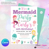 Mermaid Birthday Party Invitation, Under the Sea, Ocean, Beach, Jelly Fish, Star Fish, Shells - Printable Instant Download, Edit in Canva