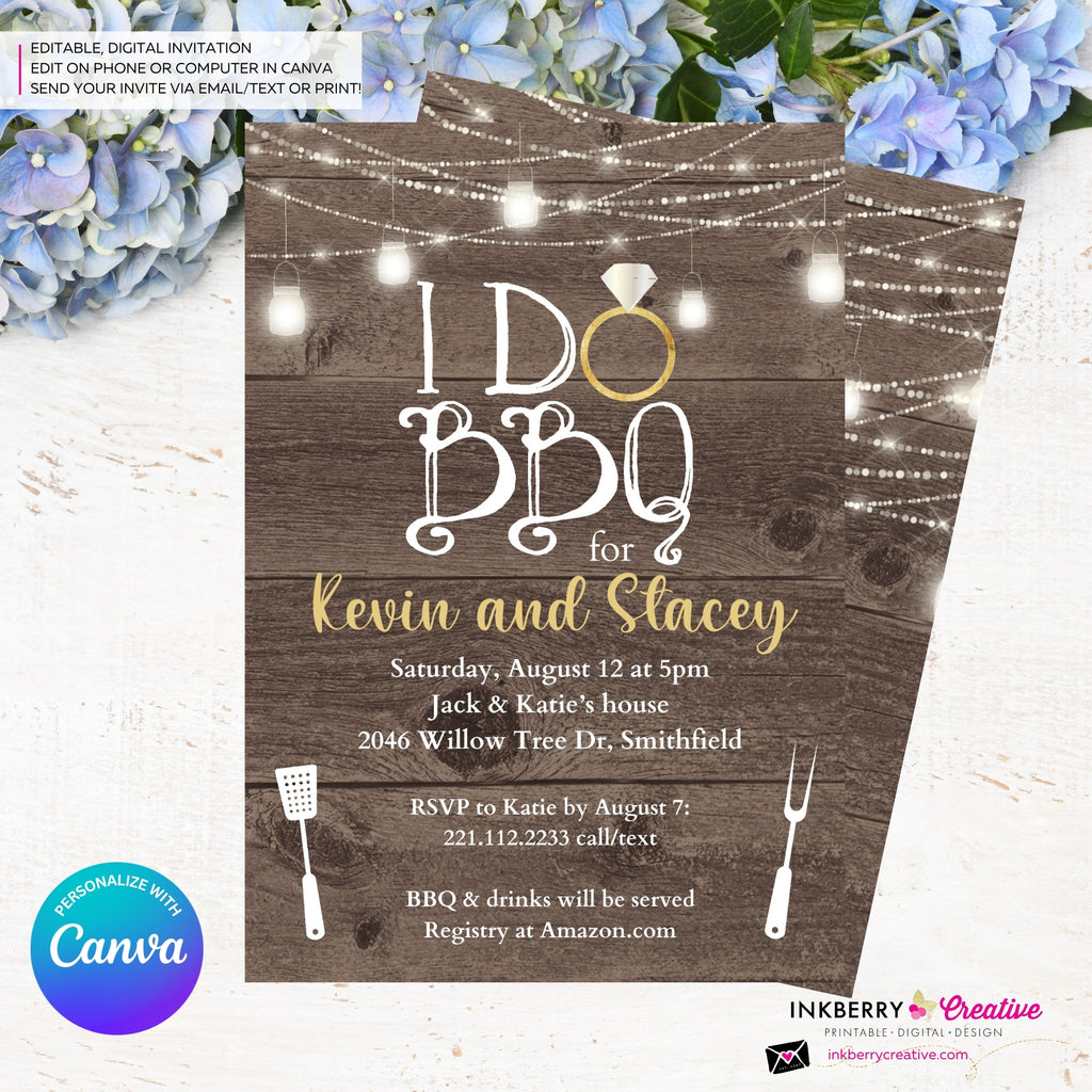 I Do Barbecue - Couples, Coed, Backyard Cookout, BBQ Theme Bridal Shower Invitation - Personalize and Edit in Canva