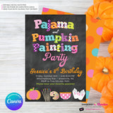 Pajama and Pumpkin Painting Party Invitation - Chalkboard - Printable, Digital File, Edit in Canva