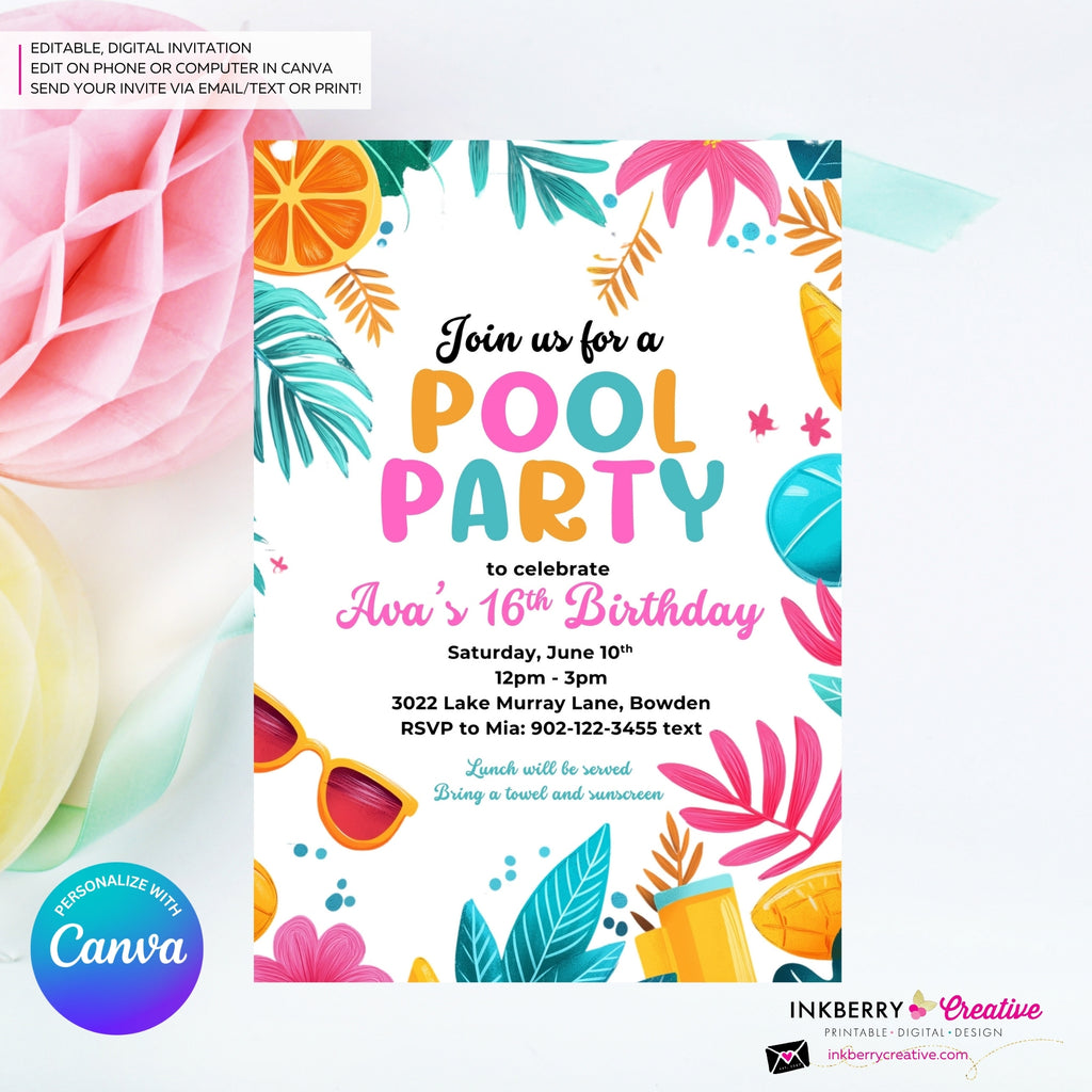 Citrus Summer Pool Party Invitation - Summer Pool Party - Personalize and Edit in Canva