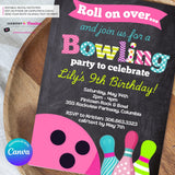 Girls Bowling Birthday Party Invitation - Printable, Instant Download, Editable in Canva