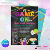 Game On - Arcade Games, Laser Tag, Pizza, Bowling Birthday Party Invitation, Girls Arcade Party, Printable, Instant Download, Edit in Canva