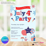 4th of July Patterns Party Invitation, July 4th Cookout Patriotic, Red White Blue Party Invite - Printable, Instant Download, Edit in Canva