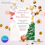 Holiday Theme Bridal Shower Invitation, Digital Printable File, Edit in Canva