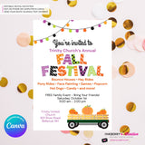 Fall Festival Pumpkin Wagon Invitation - Printable, Digital File, Edit in Canva