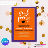 Grad Party Color Block Script - Orange Purple - Custom Color Graduation Invitation or Announcement - Editable in Canva