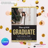 Gold Glitter Grad - 3 Photo Graduation Invitation or Announcement, Edit in Canva
