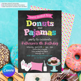 Donuts and Pajamas Party Invitation (Chalkboard Style) - Kids Donut Breakfast Pajama Birthday Party Invite - Edit in Canva