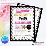 Bachelorette Party Invitation Pink, Black, Gold Confetti - Digital Printable File, Personalize and Edit in Canva