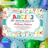 Alphabet Baby Shower Invitation, Alphabet Baby Shower Invite, ABC Baby Shower, ABC123, Printable, Digital, Instant Download, Edit in Canva