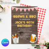 Brews & BBQ Backyard Cookout, Barbecue Theme Birthday Party or Shower Invitation - Personalize and Edit in Canva