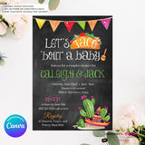 Taco Bout a Baby Shower Invitation, Chalkboard Style w/ Taco, Cactus, Sombrero, Mexican Fiesta Taco Baby Shower, Digital File, Edit in Canva