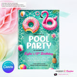 Flamingo Float Pool Party Invitation - Summer Pool Party - Printable, Instant Download, Editable in Canva