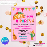 Taco Bout a Party Invitation (PINK) Mexican Fiesta, Canva Template (Digital Printable File)