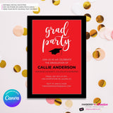 Grad Party Color Block Script - Custom Color Graduation Invitation or Announcement - Editable in Canva