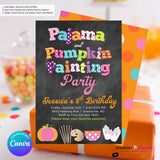 Pajama and Pumpkin Painting Party Invitation - Chalkboard - Printable, Digital File, Edit in Canva