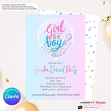 Pink Blue Confetti Balloon Gender Reveal Party Invitation, Printable, Digital, Instant Download, Edit in Canva