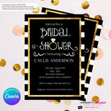Black White and Gold Ring Bridal Shower Invitation- Digital, Printable File, Personalize and Edit in Canva