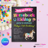 Horseback Riding Birthday Invitation - Chalkboard – Printable, Instant Download, Digital File, Edit in Canva