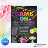 Game On - Arcade Games, Laser Tag, Pizza, Bowling Birthday Party Invitation, Girls Arcade Party, Printable, Instant Download, Edit in Canva