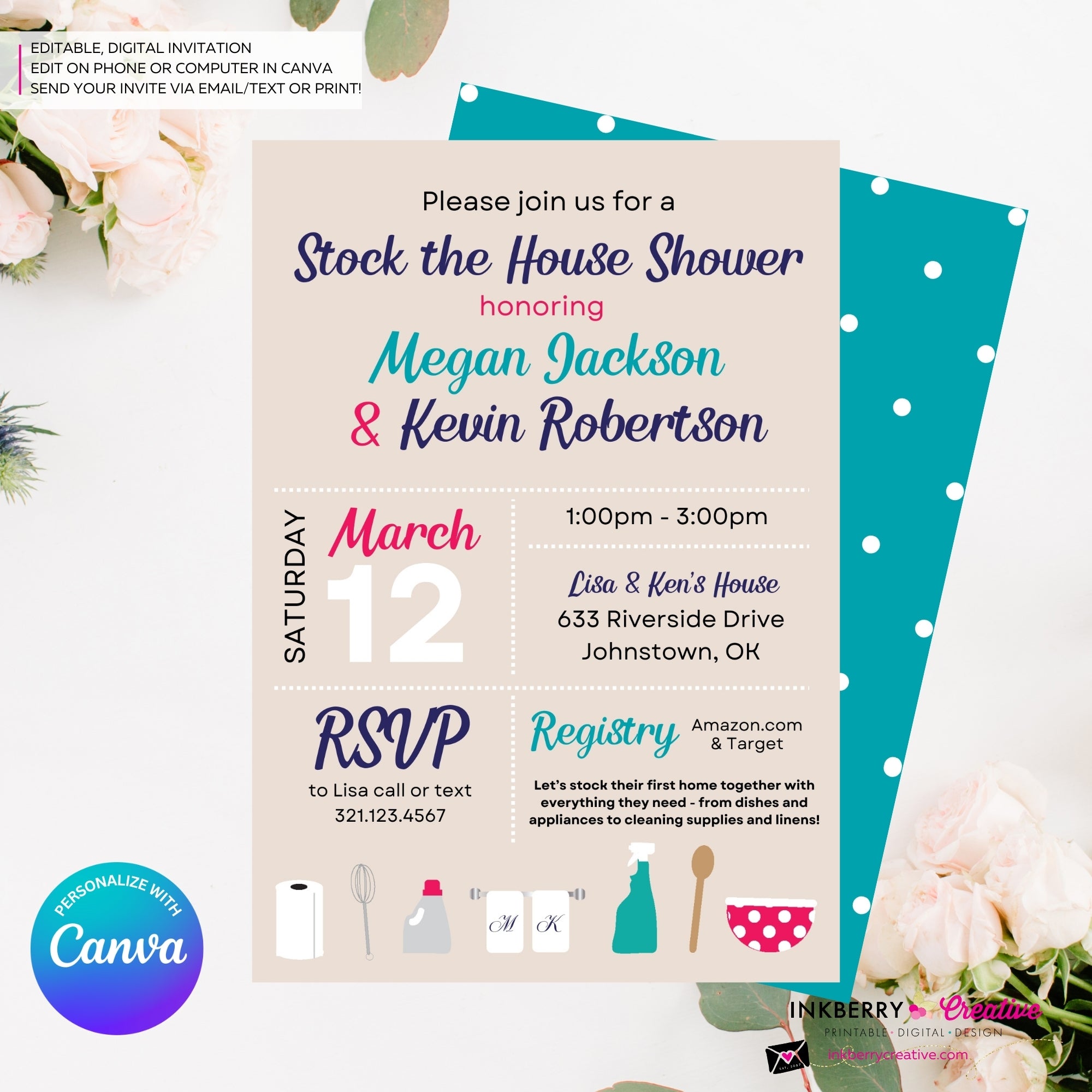 Stock the House Bridal Shower Invitation, Couples Co-ed Shower theme, House Warming Party Invitation, Printable, Digital File, Edit in Canva