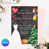 Holiday Theme Bridal Shower Invitation, Digital Printable File, Personalize and Edit in Canva