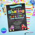 Editable Roller Skating Birthday Party Invitation, Boy Girl Roller Skate Party Invite, Chalkboard, Roller Skating Rink Invite, Edit in Canva