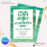 We're all a Little Irish St Patricks Day Party Invitation, St Paddy's Day Invite, Green Glitter - Printable, Instant Download, Edit in Canva