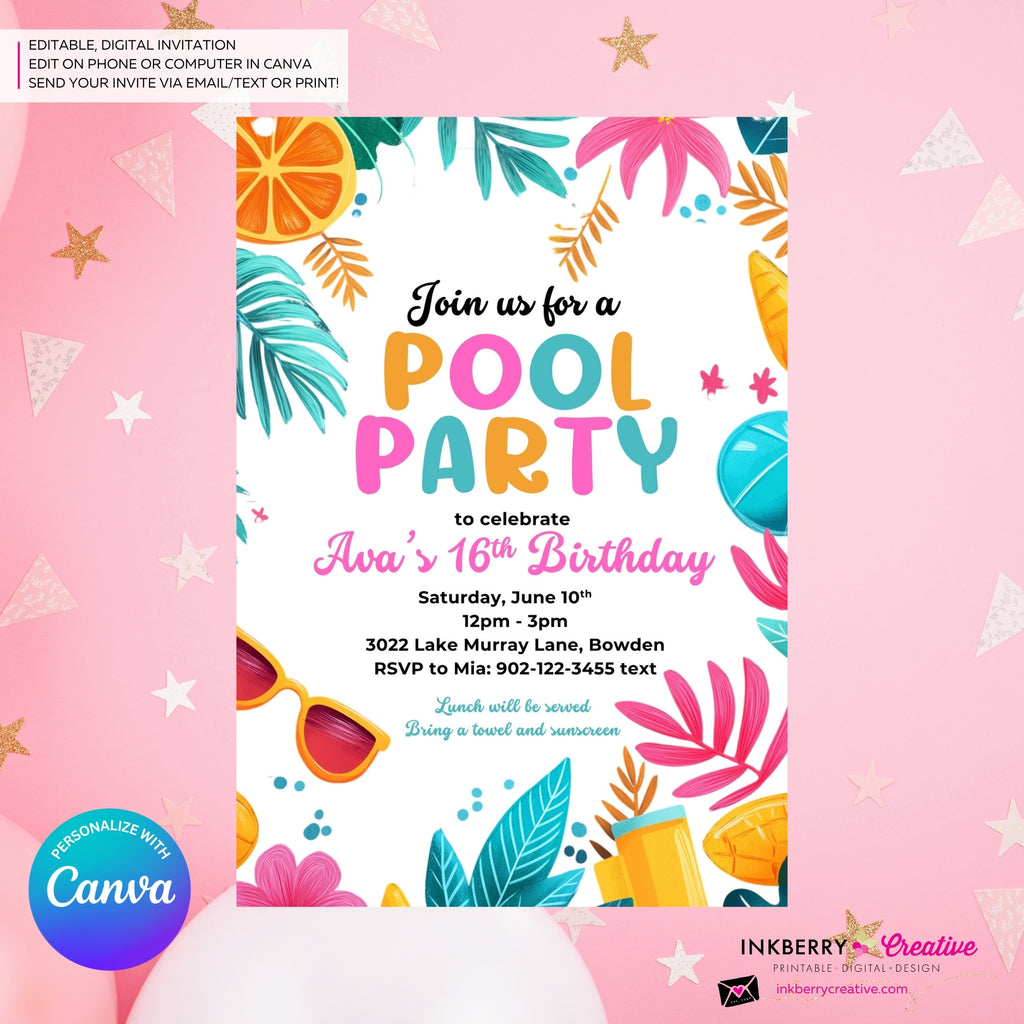 Citrus Summer Pool Party Invitation - Summer Pool Party - Personalize and Edit in Canva