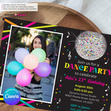 Neon Dance Party Birthday Party Photo Invitation, Digital, Printable File, Edit in Canva