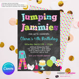 Jumping in Jammies Birthday Party Invitation - Chalkboard, Pajama, Trampoline Park, Bounce House Invite (Printable, Instant Download, Edit in Canva)