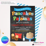 Pancakes and Pajamas Party Invitation - Boys - (Chalkboard Style) - Boys Pancakes Pajama Birthday Party Invite - Printable, Instant Download, Edit in Canva