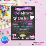 Celebrate and Bake - Pizza and Cupcakes (Chalkboard Style) Printable, Edit in Canva