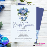 Hydrangea Bridal Shower Invitation, Blue Purple Hydrangea Invite, Wedding Engagement Baby, Digital, Edit and Personalize in Canva