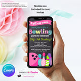 Girls Bowling Birthday Party Invitation - Printable, Instant Download, Editable in Canva