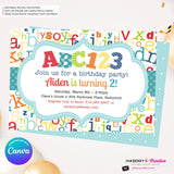 Alphabet Birthday Party Invitation - Printable, Instant Download, Editable, PDF