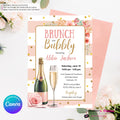 Brunch and Bubbly Pink, Gold, Striped, Confetti, Floral, Bridal Shower Brunch Invitation - Printable, Digital File, Edit in Canva