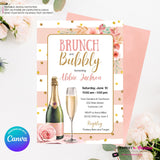 Brunch and Bubbly Pink, Gold, Striped, Confetti, Floral, Bridal Shower Brunch Invitation - Printable, Digital File, Edit in Canva